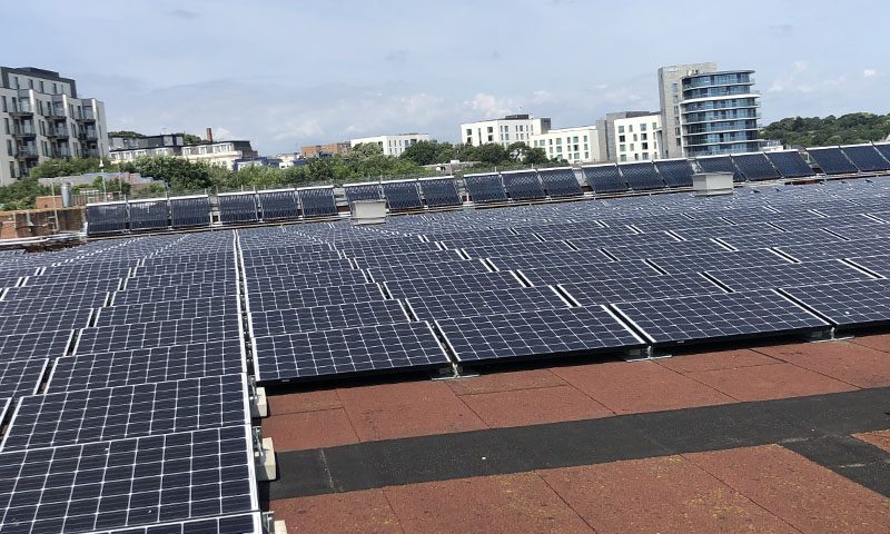 Solar panel maintenance on roof